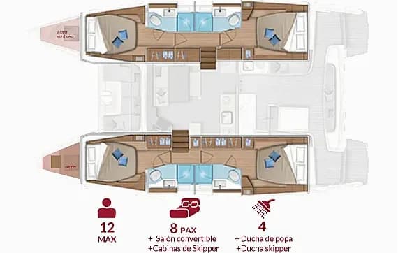 План на палубата на Lagoon 46 in Ibiza / Sant Antoni de Portmany Port