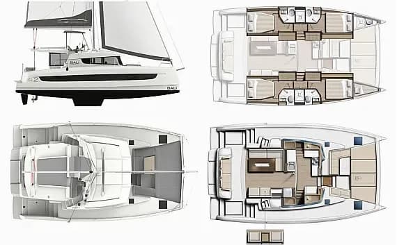 План на палубата на Bali 4.2 in Marmaris / Albatros Marina
