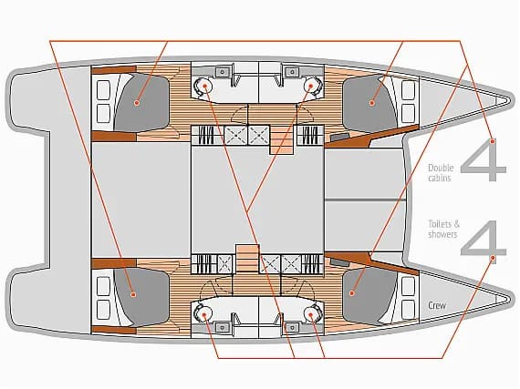 Helia 44 in Tivat / Porto Montenegro 的甲板布局图
