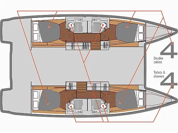 Astréa 42 in Tivat / Porto Montenegro 的甲板布局图